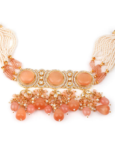 Odette Women Peach Choker Necklace Set
