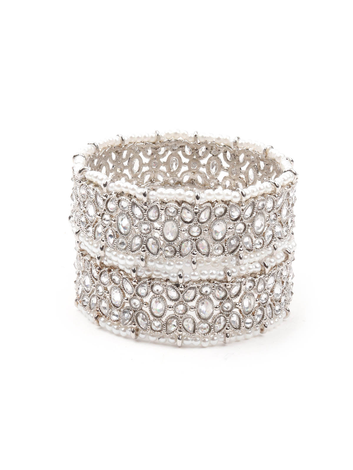 Odette Women German Rhodium Plated Imitation Bangle-Set Of 2