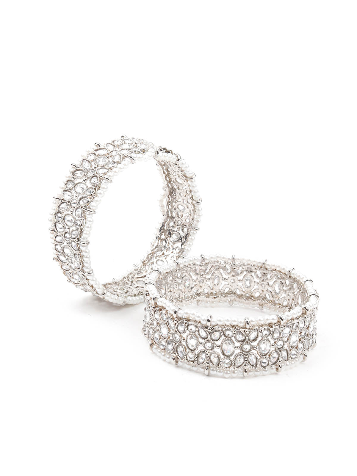 Odette Women German Rhodium Plated Imitation Bangle-Set Of 2