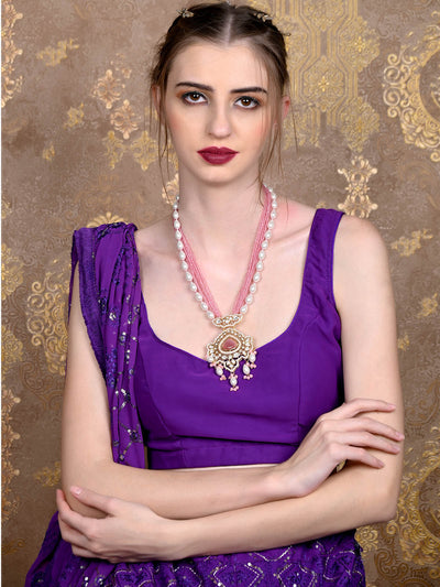 Odette Women Pink And Gold Long Necklace Set