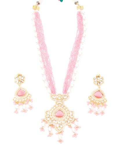 Odette Women Pink And Gold Long Necklace Set