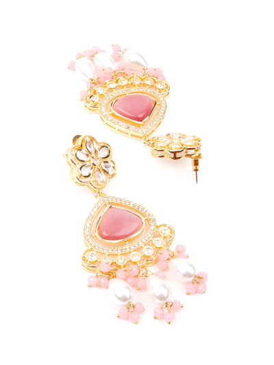 Odette Women Pink And Gold Long Necklace Set