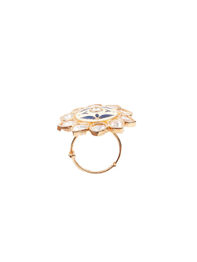 Odette Women White And Blue Mixed Metal Ring
