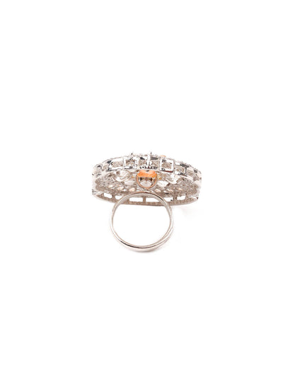 Odette Women Peach Stone Studded Mixed Metal Ring