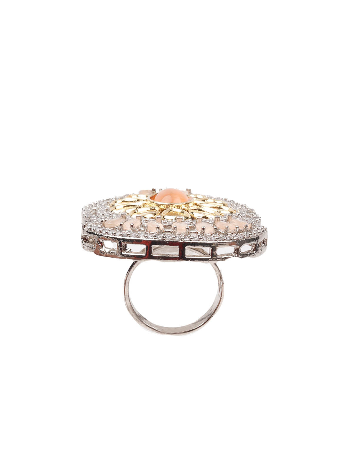 Odette Women Peach Stone Studded Mixed Metal Ring