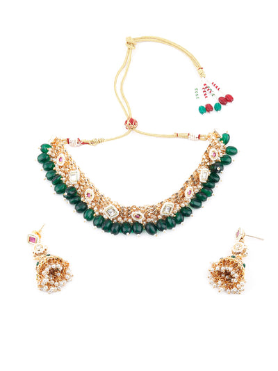 Odette Women Green Cluster Beads Choker Necklace Set