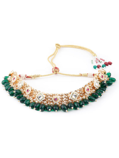 Odette Women Green Cluster Beads Choker Necklace Set