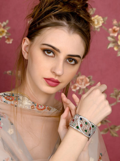 Odette Women Silver And Multicolored Imitation Cuff Bracelet