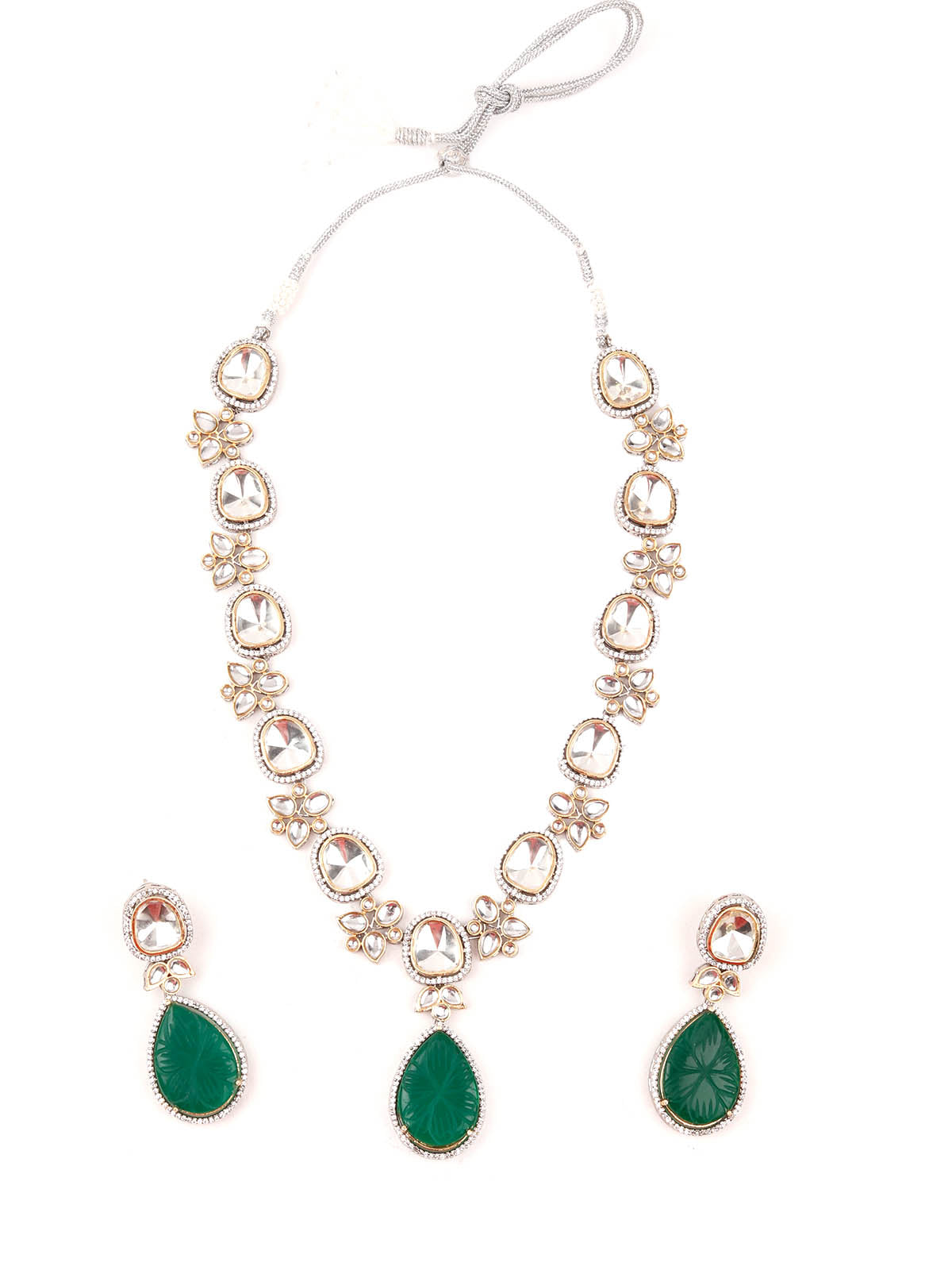 Odette Women White And Green Long Necklace Set