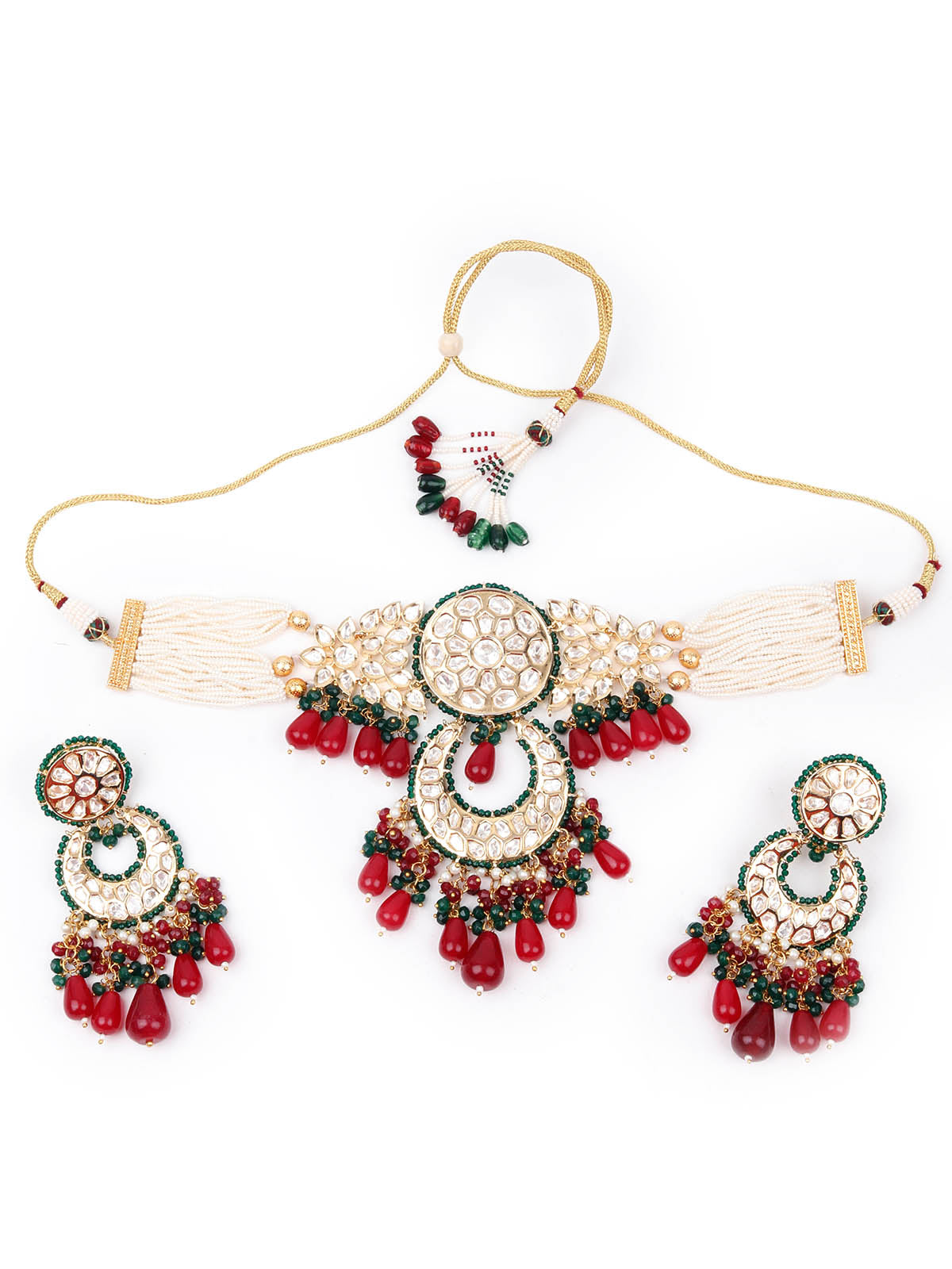 Odette Women Green And Red Choker Necklace Set