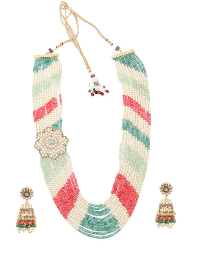 Odette Women Multicolored Long Necklace Set With Brooch