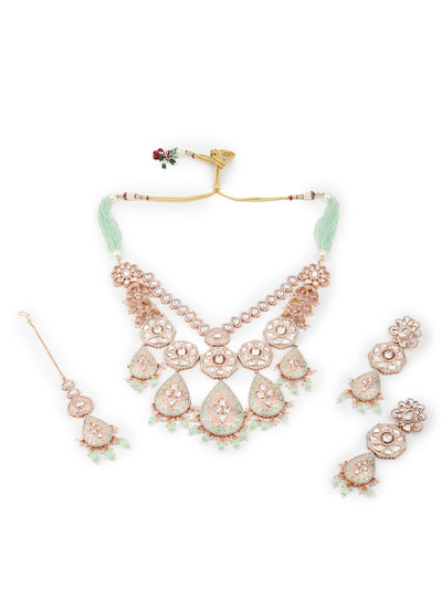 Odette Women Pink And Green Long Necklace Set