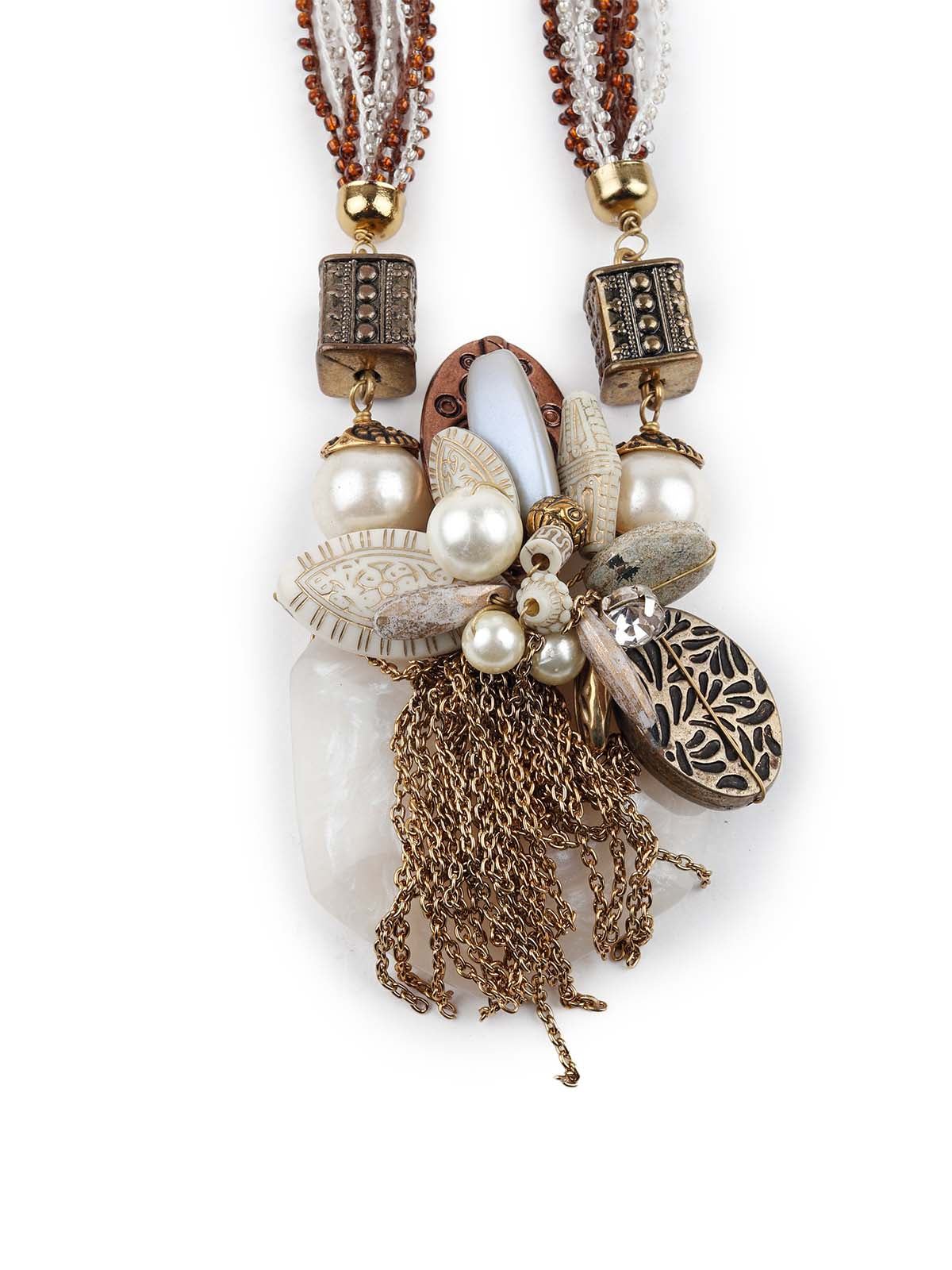Odette Women Brown And White Long Necklace Set