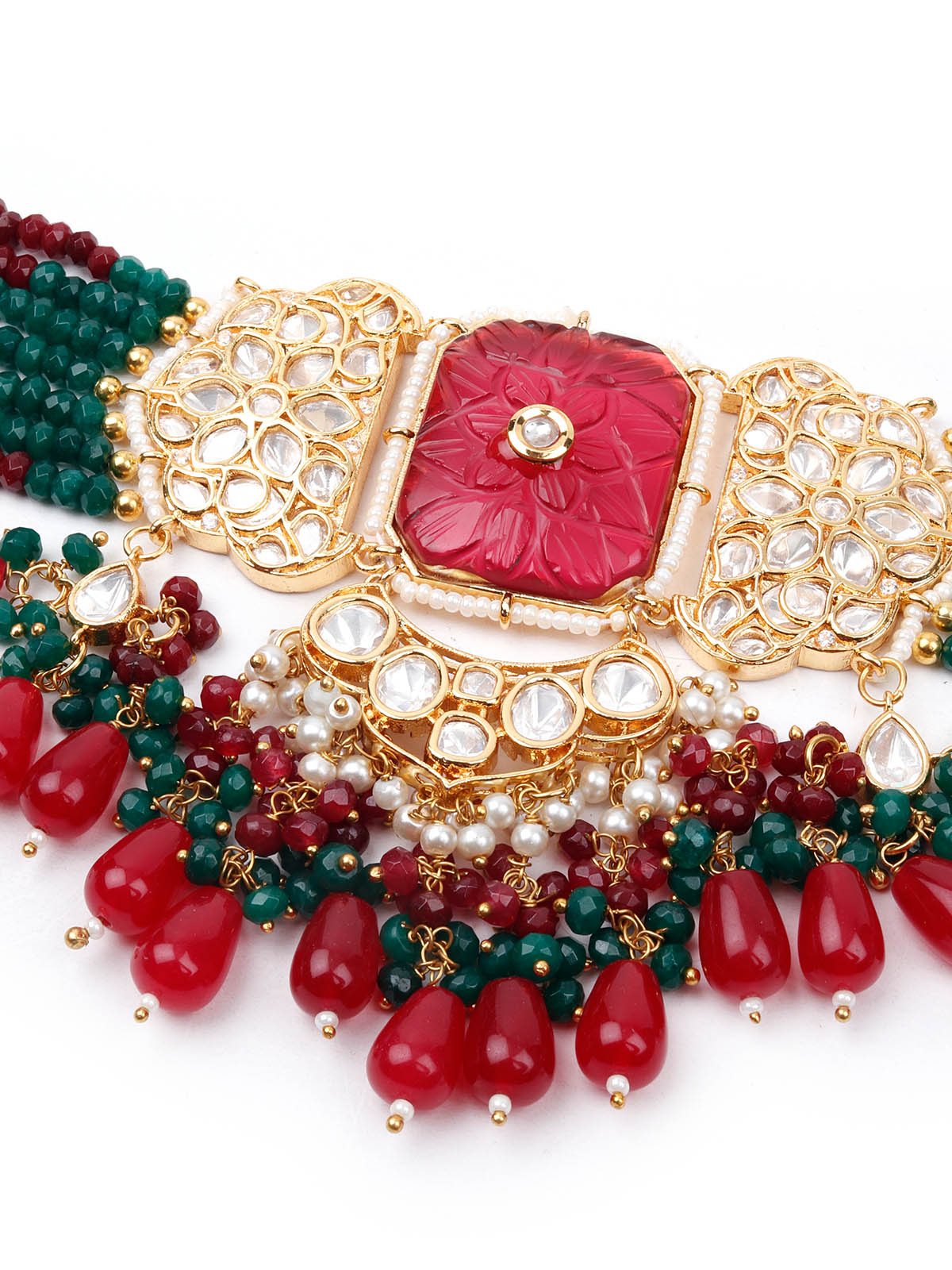 Odette Women Green And Red Choker Necklace Set