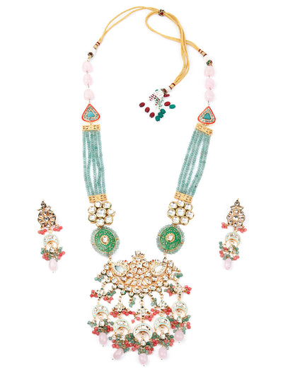 Odette Women Royal Look Multicolored Double Sided Long Necklace Set