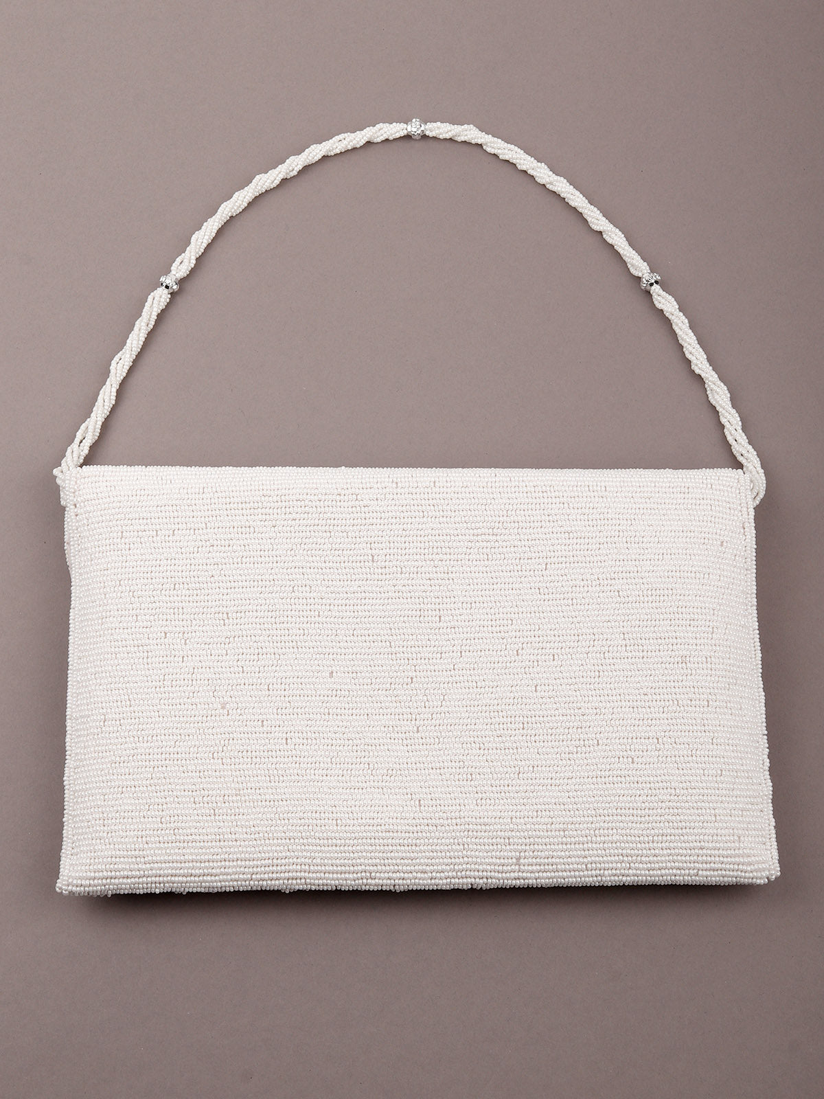 Odette Women White Cutdana Embroidered Clutch Bag