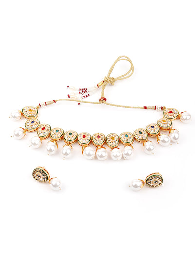 Odette Women Faux Stones And Pearls Studded Choker Necklace Set
