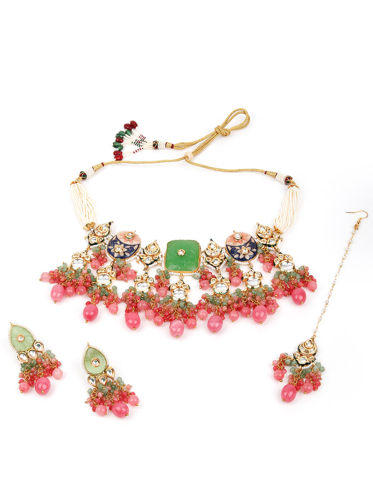 Odette Women Multicolored Gold Imitation Choker Necklace Set