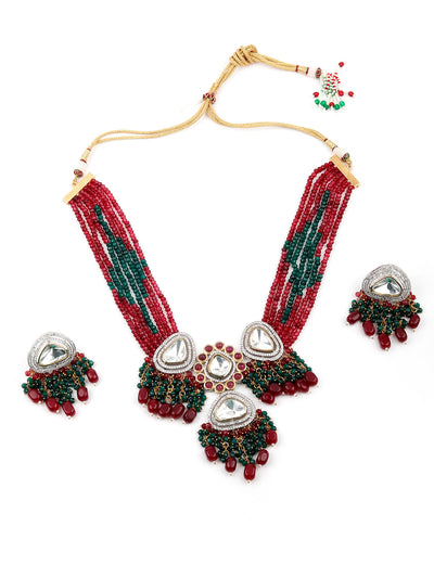 Odette Women Red And Green Beads Choker Necklace Set