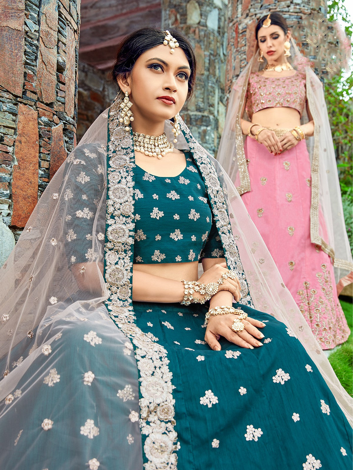 Teal Classy Semi Stitched Lehenga With  Unstitched Blouse