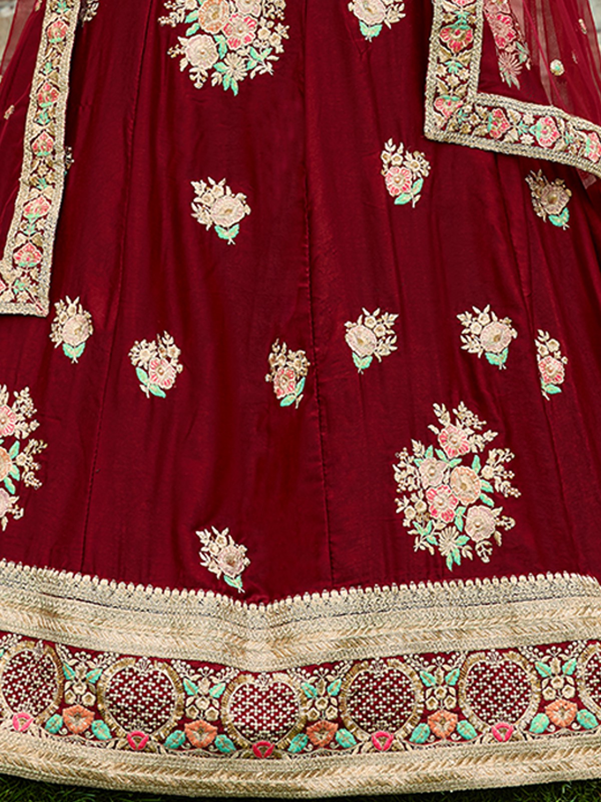 Red Elegant  Semi Stitched Lehenga With  Unstitched Blouse