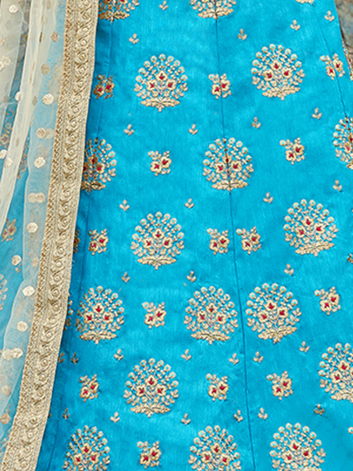Aqua Blue Art Silk Semi Stitched Lehenga With  Unstitched Blouse