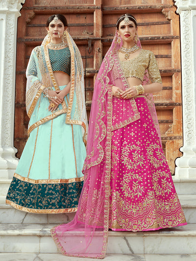 Sequins Pink Art Silk  Semi Stitched Lehenga With  Unstitched Blouse
