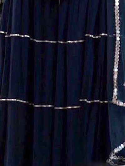 Odette Women Dark Blue Georgette Designer  Semi Stitched Kurta Set