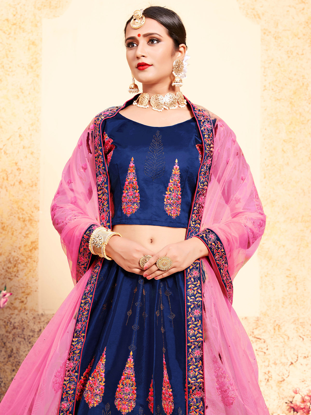 Navy Blue Satin Embroidered Lehenga Choli 1804LG13