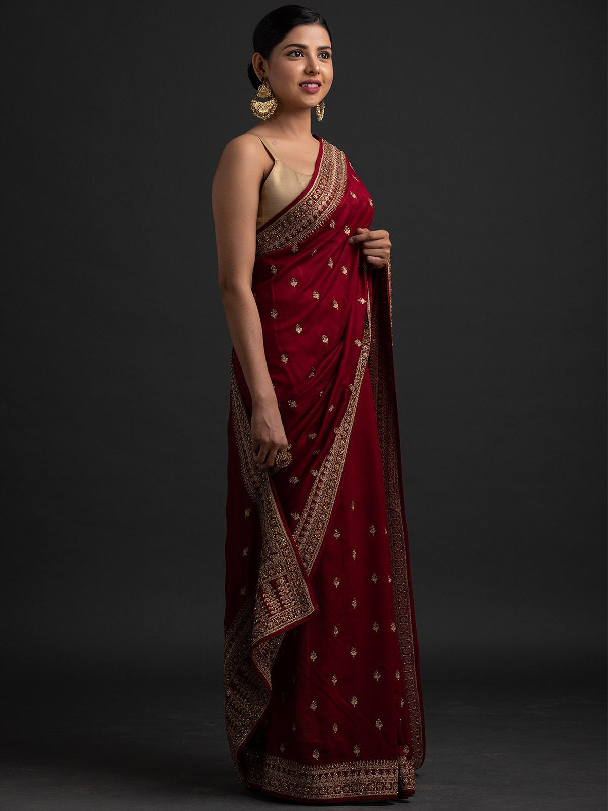 Maroon Art Silk Saree With Unstitched Blouse
