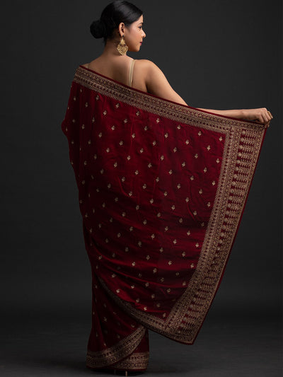 Maroon Art Silk Saree With Unstitched Blouse