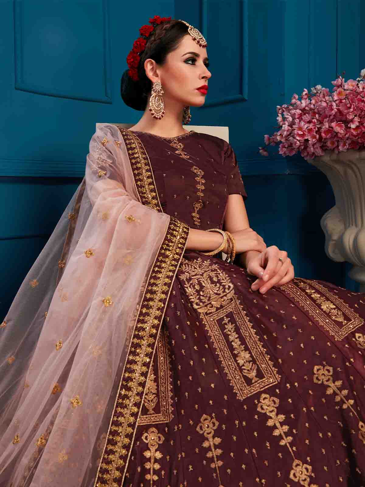 Buy Brown Digital Printed Dola Silk Function Wear Lehenga Choli From Ethnic  Plus