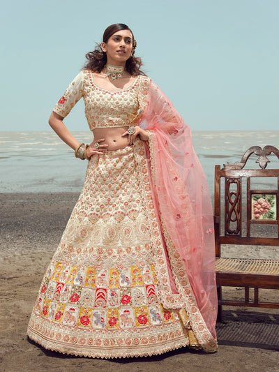 Apricot Georgette Semi Stitched Lehenga With Unstitched Blouse