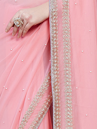 Pink Georgette Saree With Unstitched Blouse