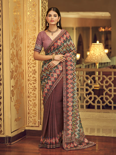 Multicolor Georgette Embroidered Saree With Unstitched Blouse