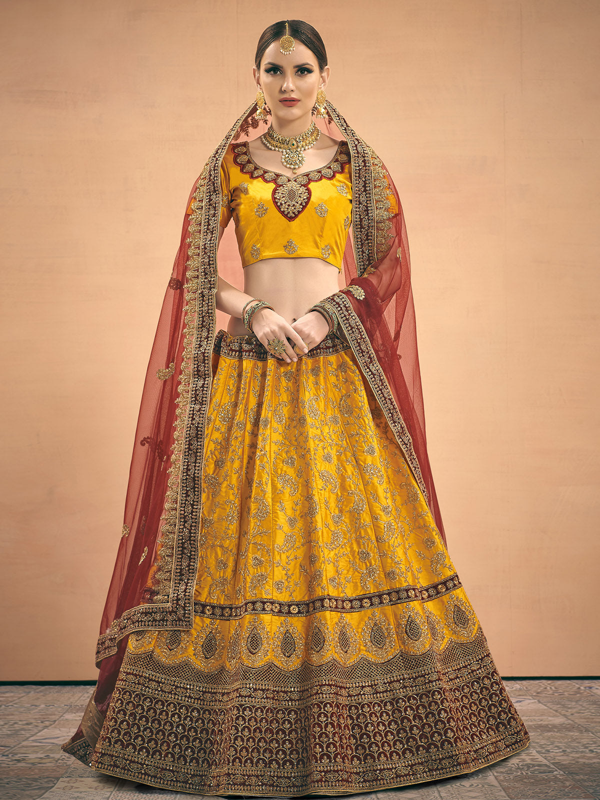 Mustard Yellow Zarkan Work Silk Semi Stitched Bridal Lehenga Choli With Net  Dupatta at Rs 14995 | ब्राइडल सिल्क लहंगा in Surat | ID: 2852842425297