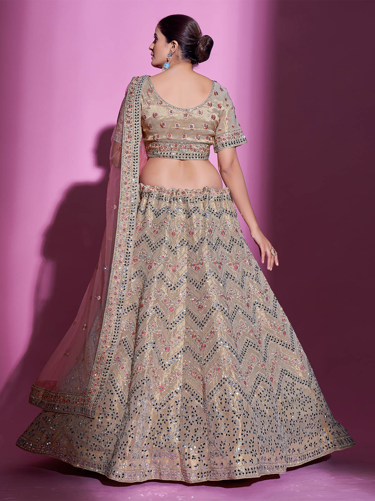 Odette Women Beige Silk Blend Embroidered Semi Stitched Lehenga With Unstitched Blouse