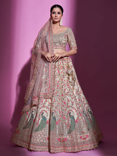 Multicolor Net Semi Stitched Lehenga With Unstitched Blouse