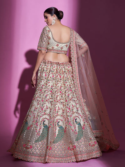 Multicolor Net Semi Stitched Lehenga With Unstitched Blouse