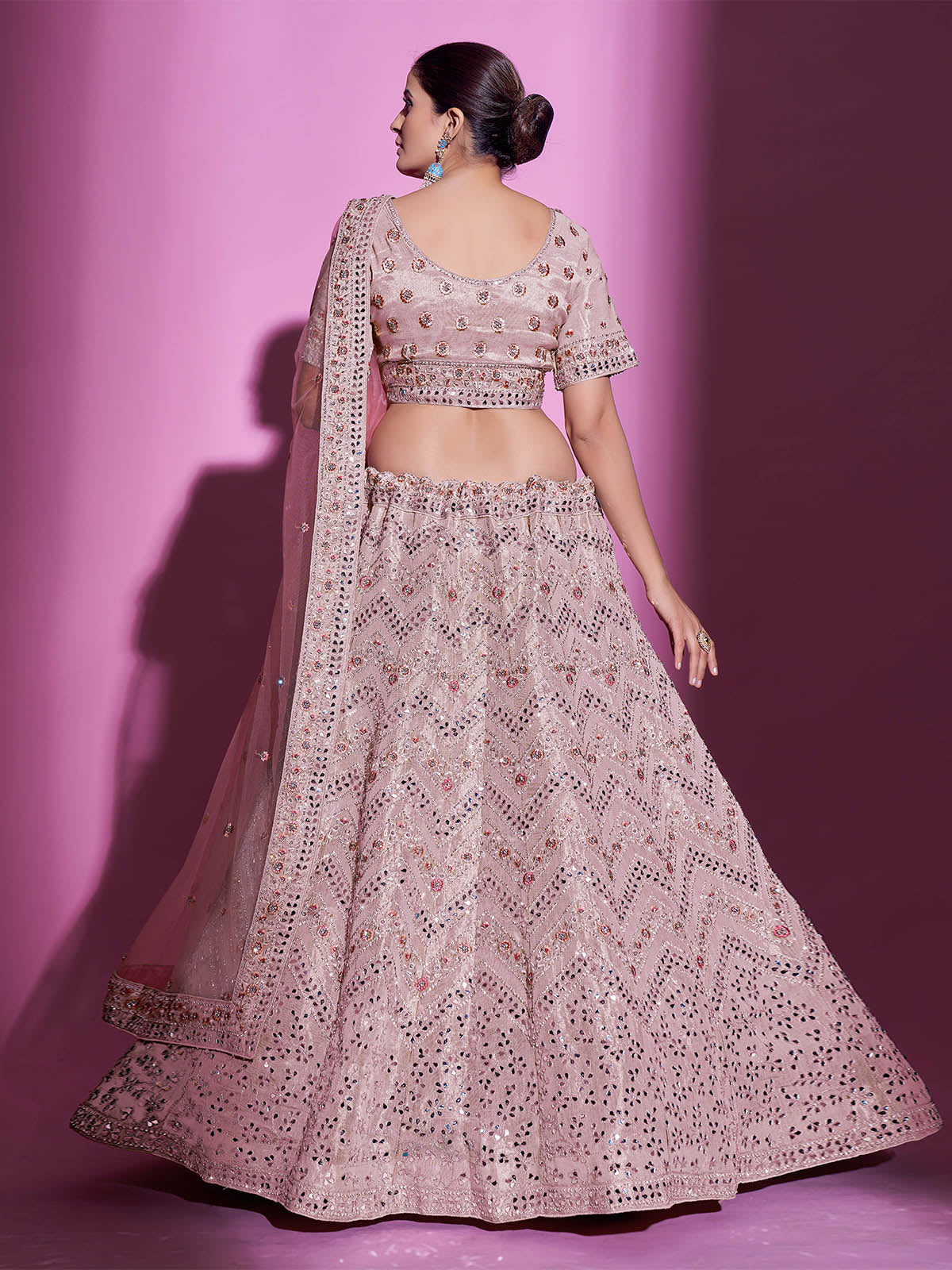 Odette Women Peach Silk Blend Embroidered Semi Stitched Lehenga With Unstitched Blouse