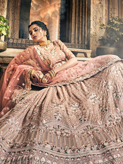 Peach Georgette Semi Stitched Lehenga With Unstitched Blouse