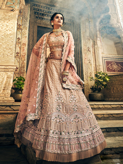 Peach Georgette Semi Stitched Lehenga With Unstitched Blouse