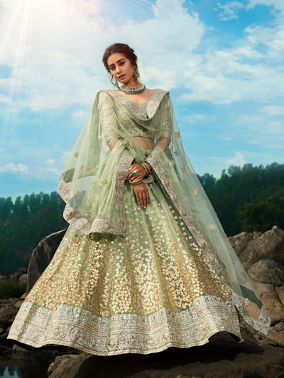 Green Sequins  Sassy Semi Stitched Lehenga With  Unstitched Blouse