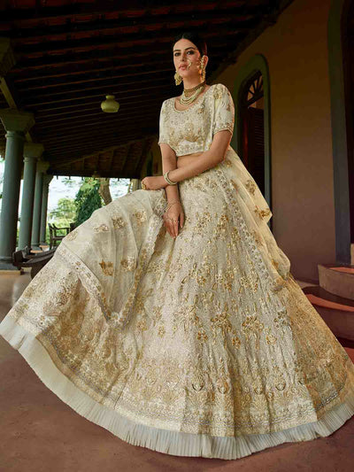 Apricot Embroidered Georgette Semi Stitched Lehenga With Unstitched Blouse
