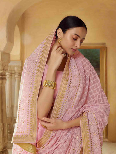 Pink Georgette Saree With Unstitched Blouse