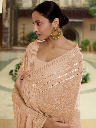 Beige Georgette Saree With Unstitched Blouse