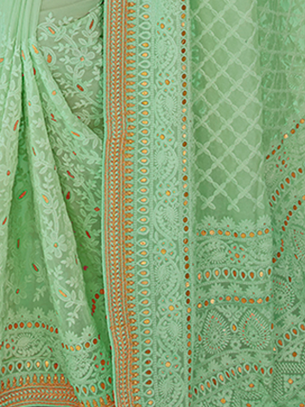 Sea Green Georgette Saree With Unstitched Blouse