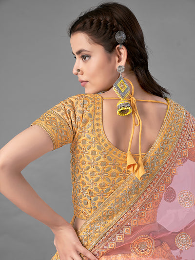 Yellow Embroidered Art Silk Semi Stitched Lehenga With Unstitched Blouse