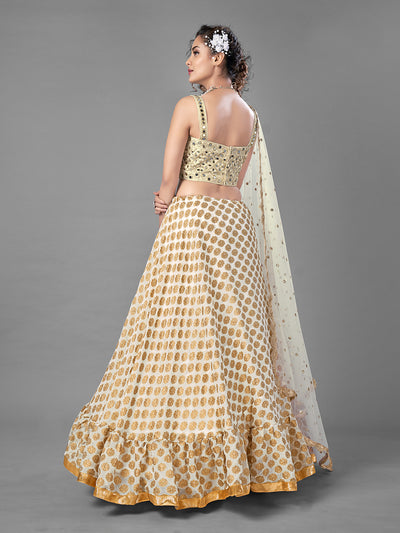 Apricot Embroidered Viscose Silk Semi Stitched Lehenga With Unstitched Blouse