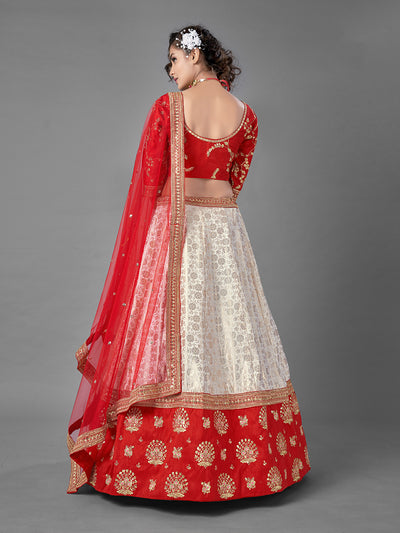 White Sequins Art Silk Semi Stitched Lehenga With Unstitched Blouse